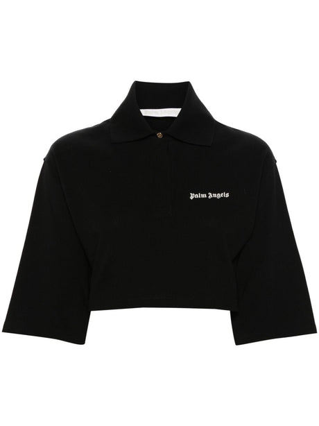 PALM ANGELS Logo Cropped Polo Shirt in Black for Women - SS24 Collection