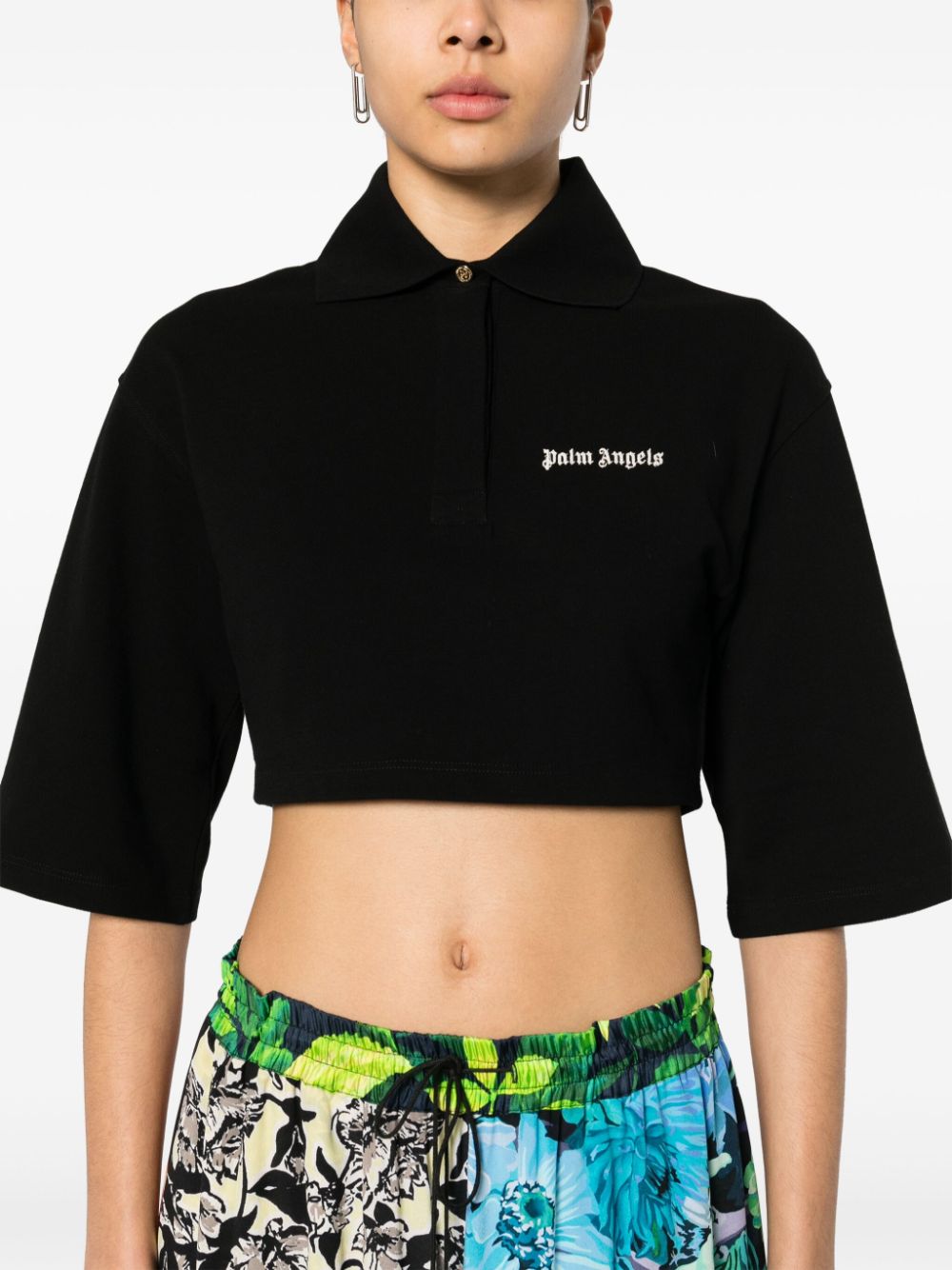 PALM ANGELS Logo Cropped Polo Shirt in Black for Women - SS24 Collection