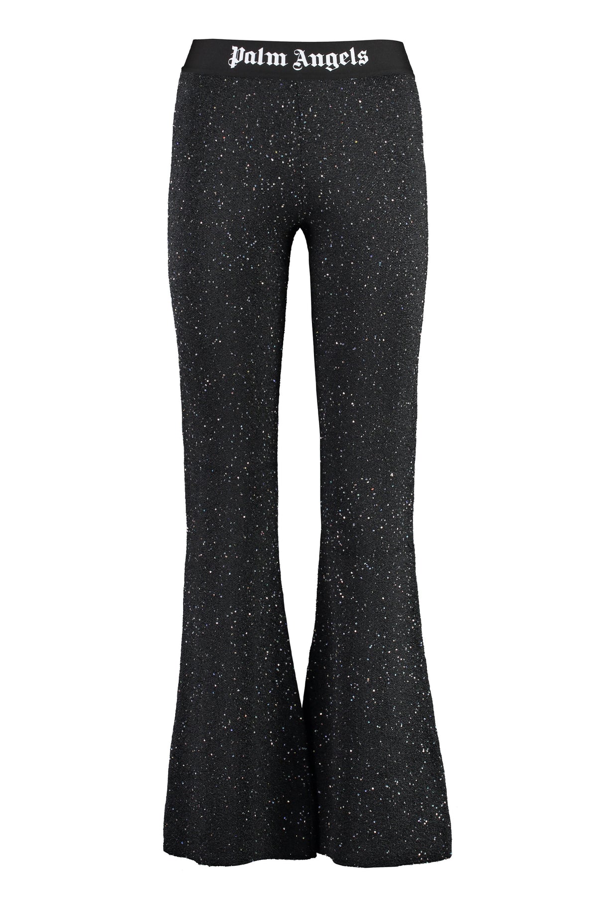 PALM ANGELS Black Flared Trousers with Sequin Details for Women