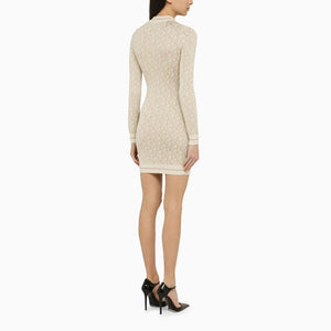 PALM ANGELS Ivory and Beige Jacquard Logo Viscose Dress for Women