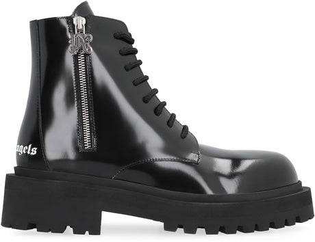 PALM ANGELS Black Leather Lace-Up Boots for Women - FW23