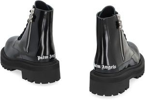 PALM ANGELS Black Leather Lace-Up Boots for Women - FW23