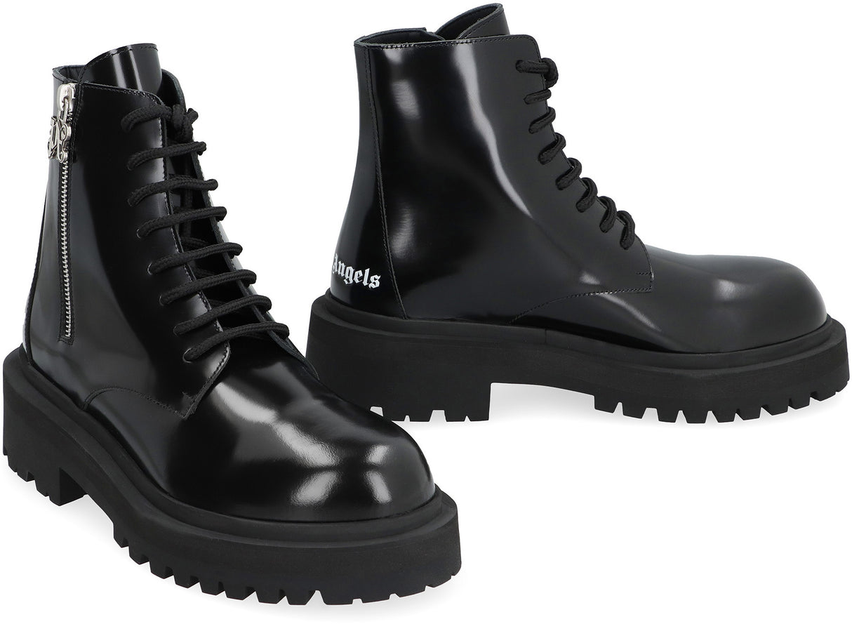 PALM ANGELS Women's Black Leather Combat Boots for FW23