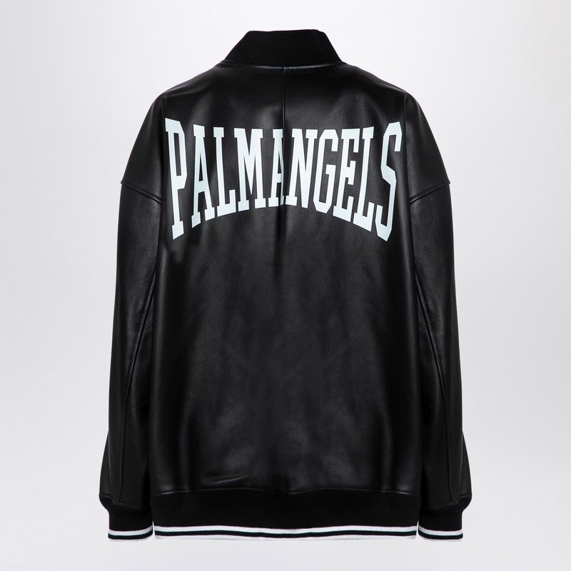 PALM ANGELS Women's Black Leather College Bomber Jacket