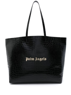 PALM ANGELS Black and Gold Calf Leather Tote Bag for Women - SS24 Collection