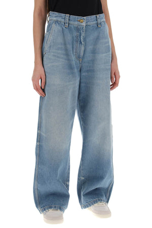 PALM ANGELS Wide Leg Distressed Denim Jeans