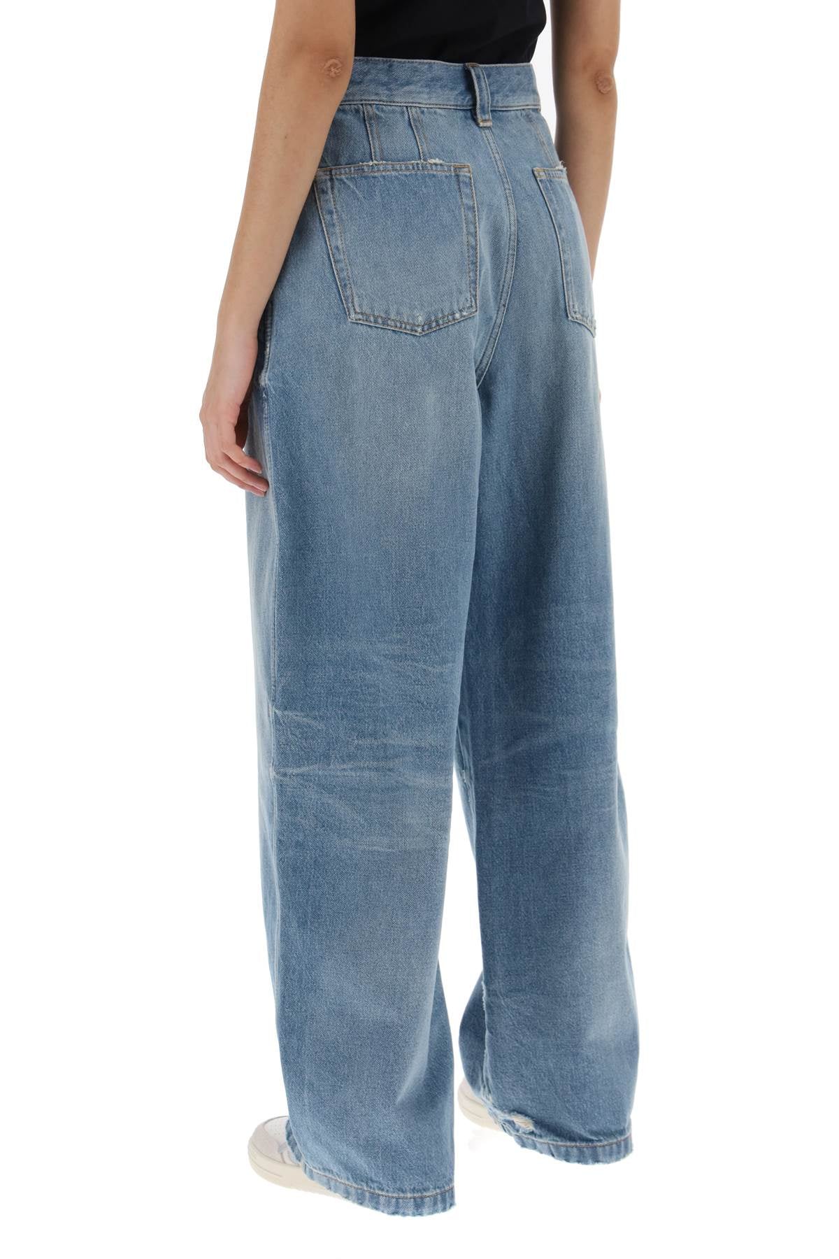 PALM ANGELS Wide Leg Distressed Denim Jeans