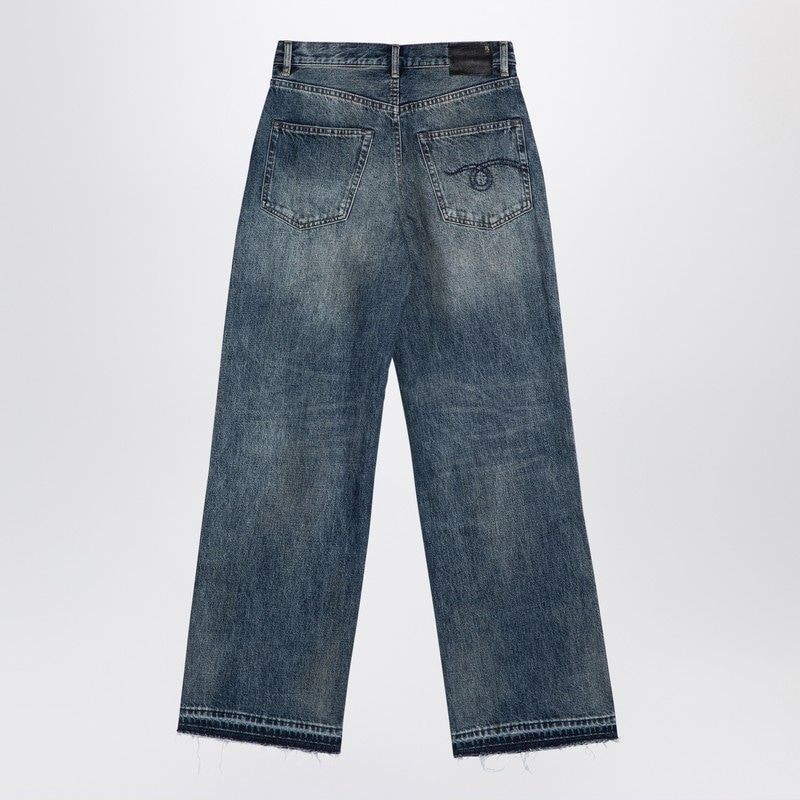 R13 Distressed Blue Denim Jeans with Frayed Hem