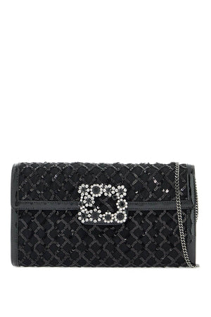 ROGER VIVIER Elegant Mesh Diamond Sequin Mini Clutch with Crystal Flower Buckle