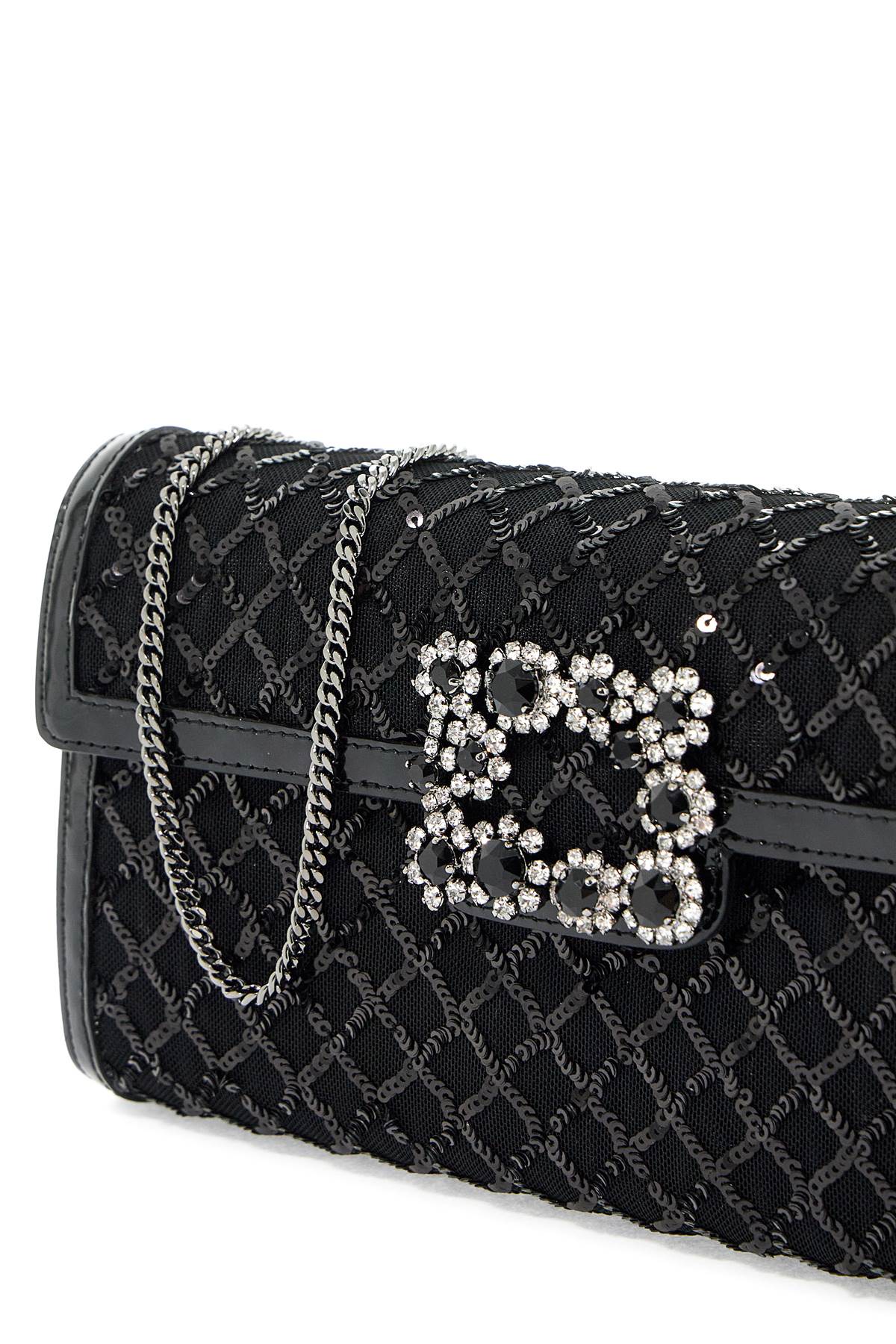 ROGER VIVIER Elegant Mesh Diamond Sequin Mini Clutch with Crystal Flower Buckle