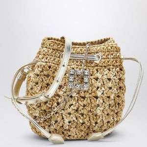 ROGER VIVIER Chic Beige Crochet Mini Bucket Handbag