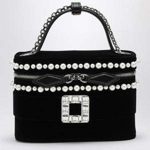 ROGER VIVIER Mini Velvet Vanity Handbag with Beads and Rhinestone Buckle