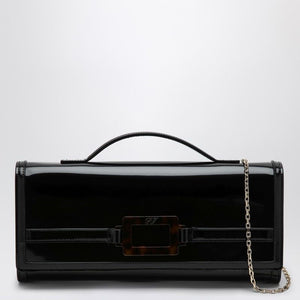 ROGER VIVIER Elegant Black Leather Clutch with Chain Strap