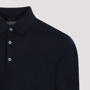 ZEGNA Navy Cotton Knit Polo for Men - SS24 Collection