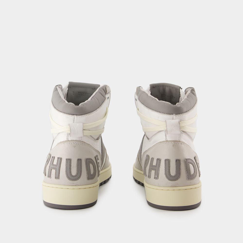 RHUDE Elite White High-Top Leather Sneakers