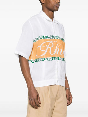 RHUDE Ivory Linen Logo-Print Shirt for Men