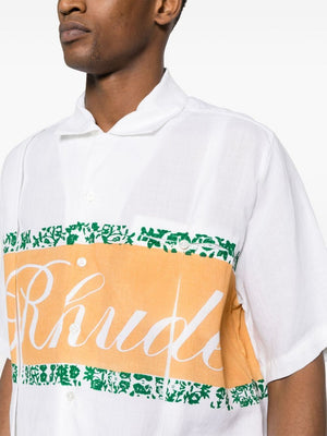 RHUDE Men's White Linen Cuban Shirt for SS24 Season