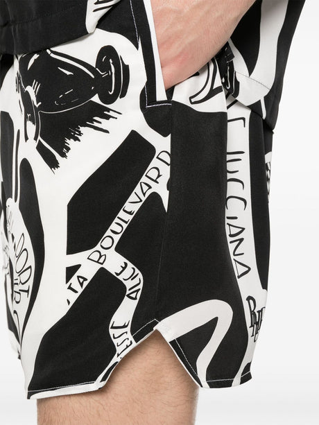 RHUDE Silk Twill Bermuda Shorts with Racing Print