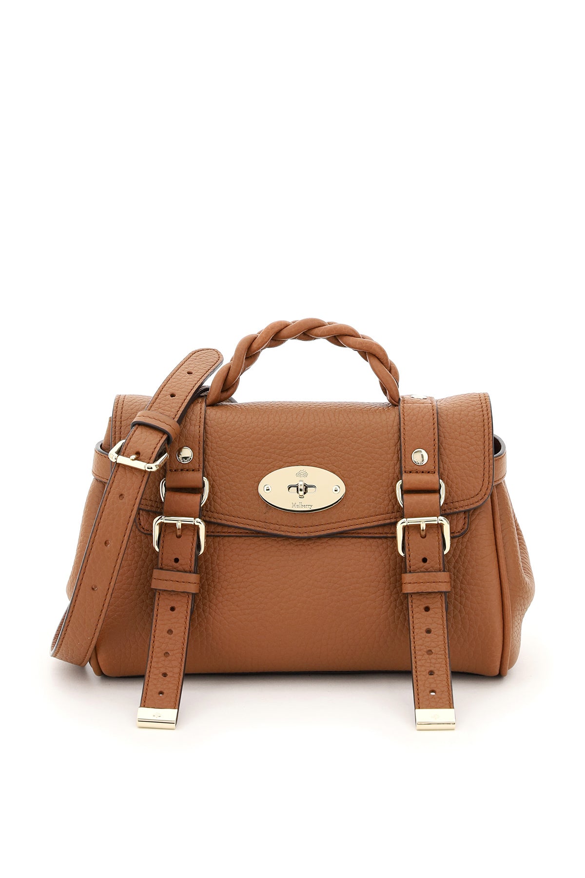 MULBERRY Mini Textured Leather Top-Handle Handbag with Braided Strap and Iconic Gold-Tone Closure