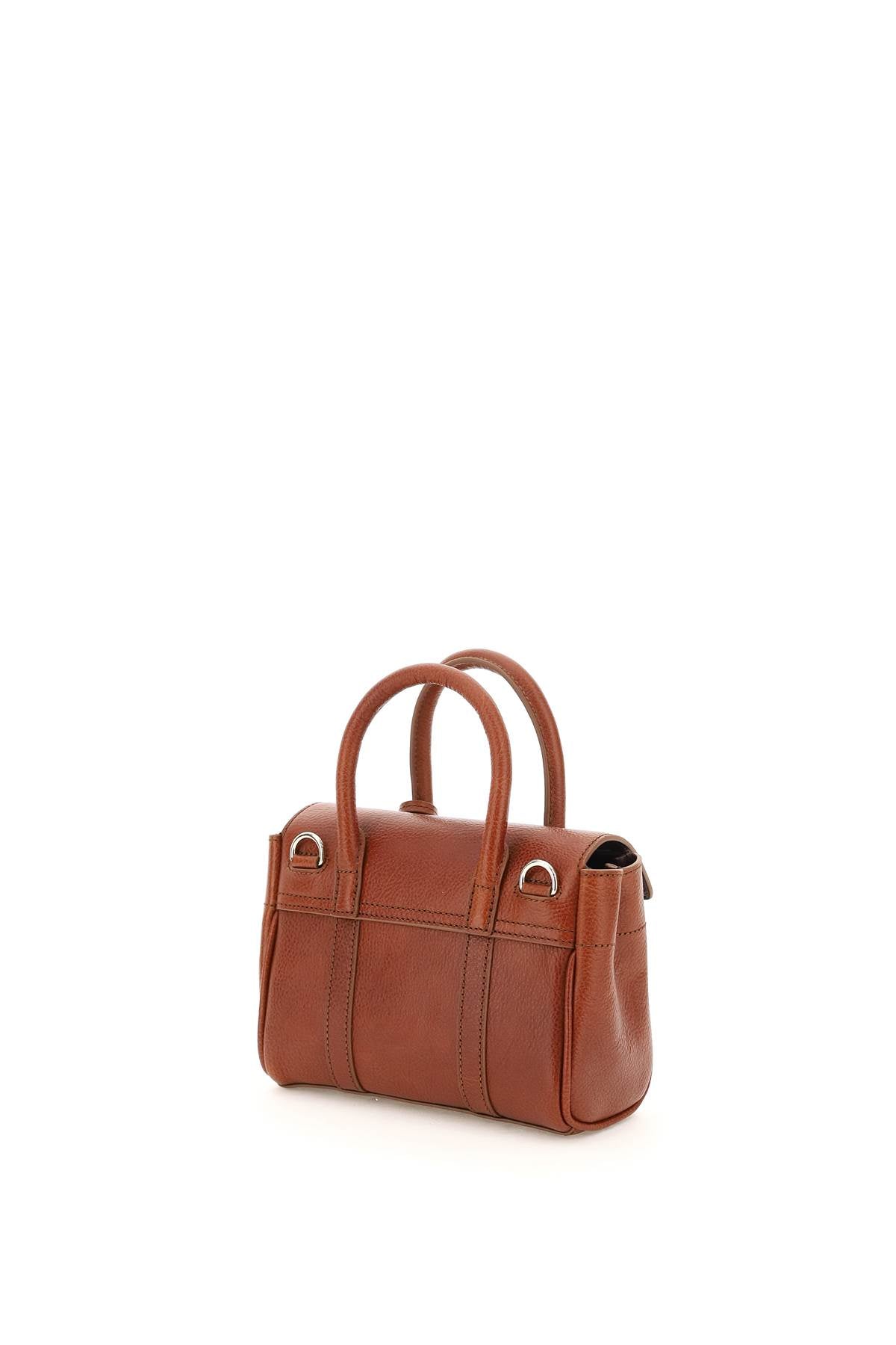 MULBERRY Chic Mini Bayswater Handbag in Brown Grained Leather with Iconic Lock Closure