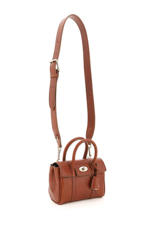 MULBERRY Chic Mini Bayswater Handbag in Brown Grained Leather with Iconic Lock Closure