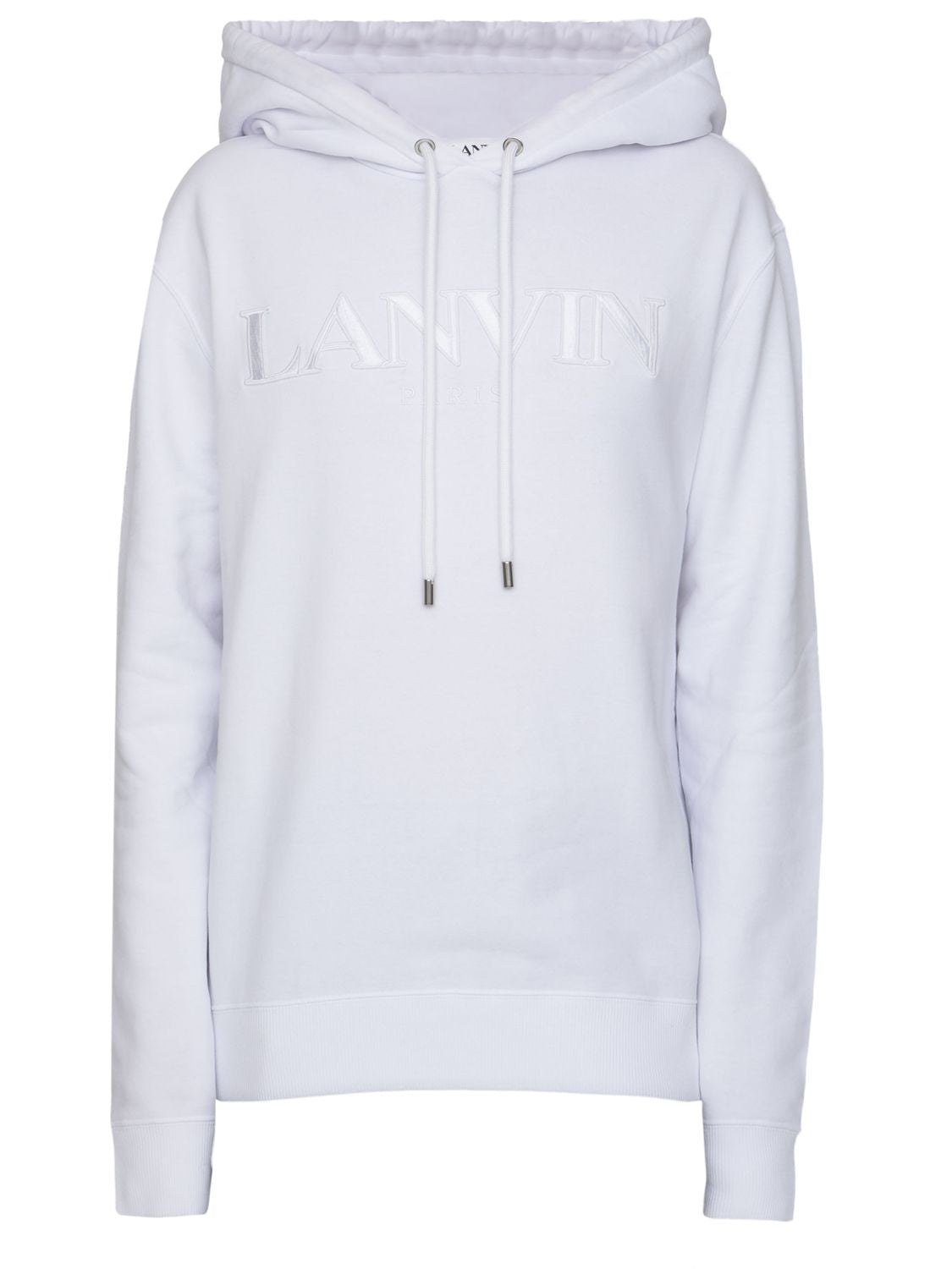 LANVIN White Cotton Hoodie with Embroidered Logo for Men