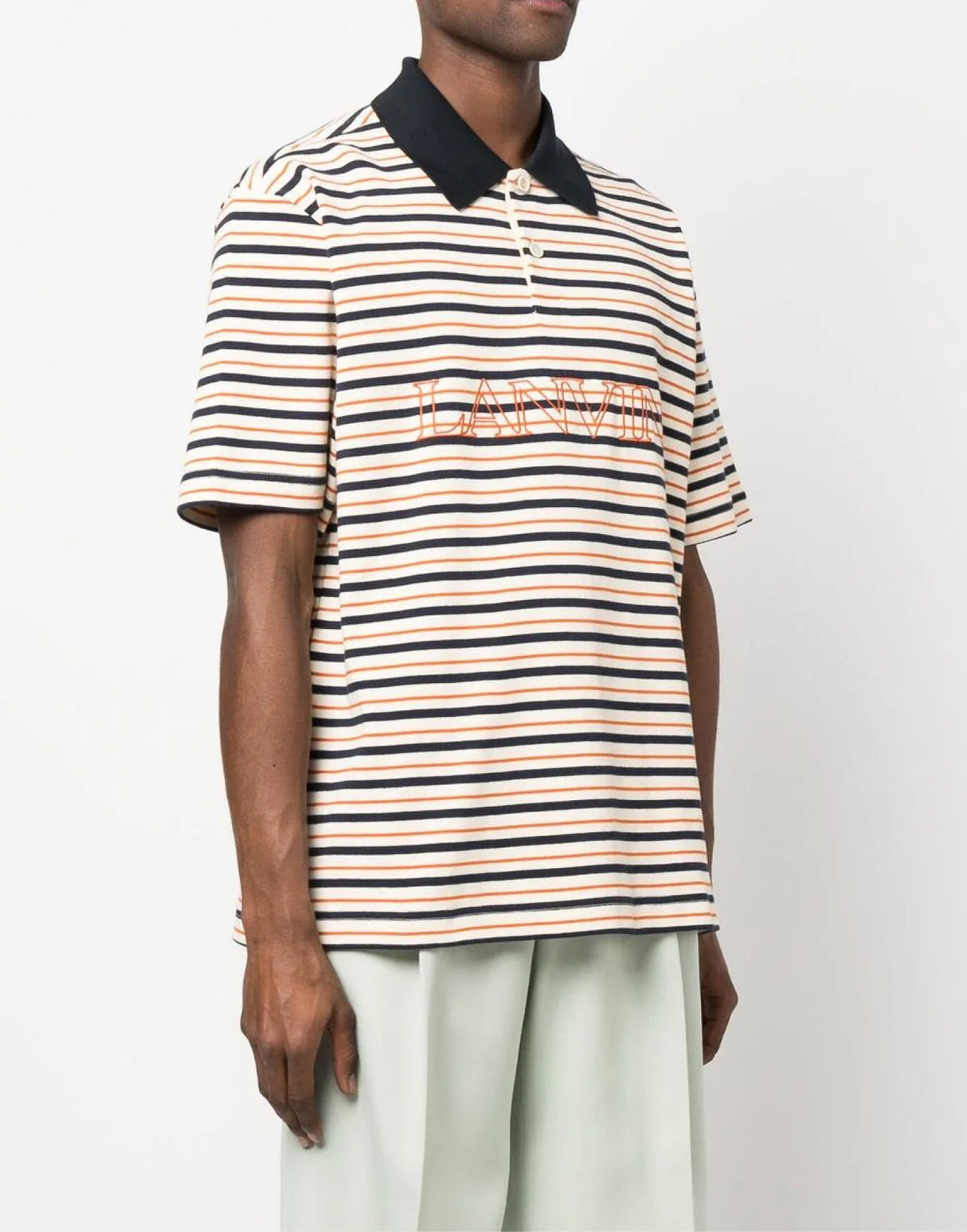 LANVIN Embroidered Striped Polo Shirt for Men