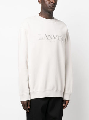 LANVIN Men's Grey Cotton Crew-Neck Sweatshirt with Logo - FW23