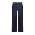 LANVIN Men's Blue Denim Jeans with Contrast Stitching and Frayed Hems