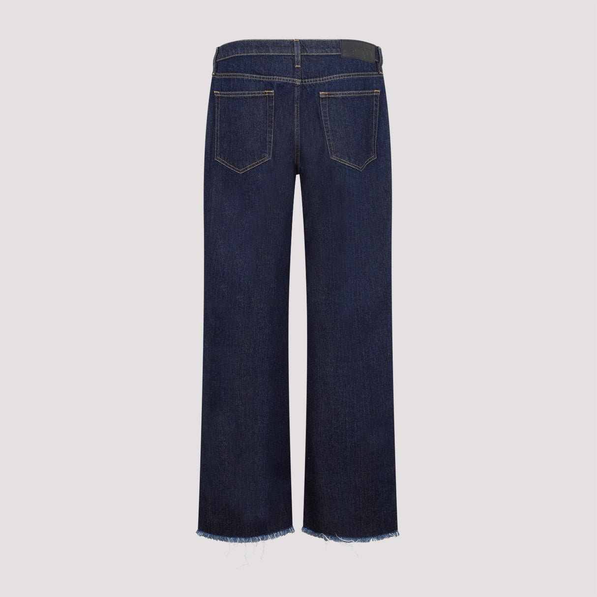 LANVIN Men's Blue Denim Jeans with Contrast Stitching and Frayed Hems