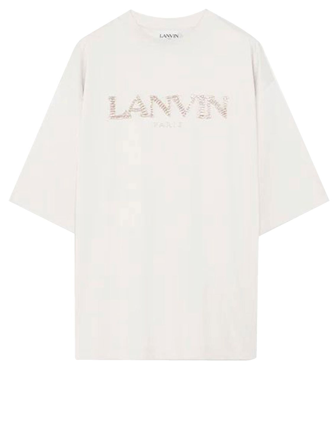 LANVIN Men's Putty-Colored Cotton T-Shirt with Embroidered Logo