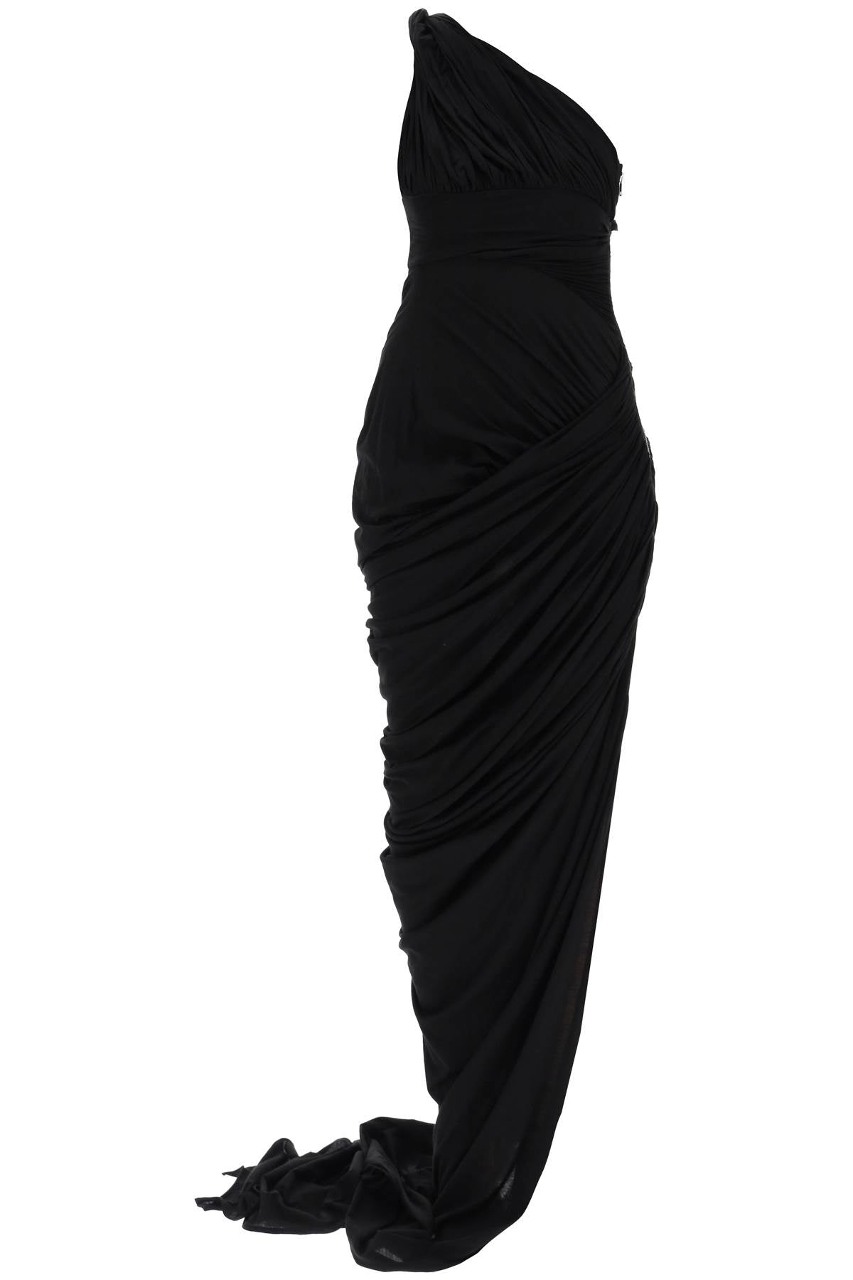 RICK OWENS Asymmetrical One-Shoulder Maxi Dress in Sheer Black Cotton