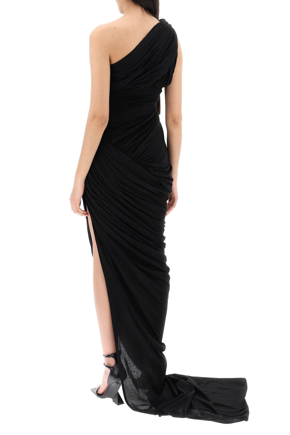 RICK OWENS Asymmetrical One-Shoulder Maxi Dress in Sheer Black Cotton