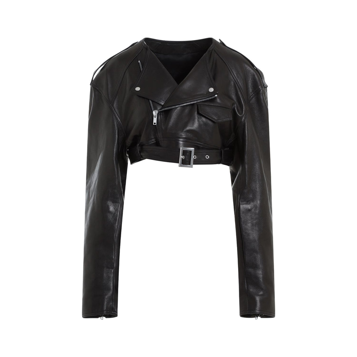 RICK OWENS Black Micro Biker Jacket in Lamb Skin for Women - SS24 Collection