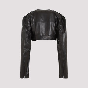 RICK OWENS Black Micro Biker Jacket in Lamb Skin for Women - SS24 Collection