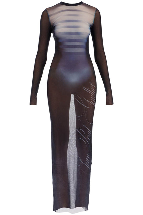 JEAN PAUL GAULTIER Long Mesh Dress with Trompe L'Oeil Print - Size S