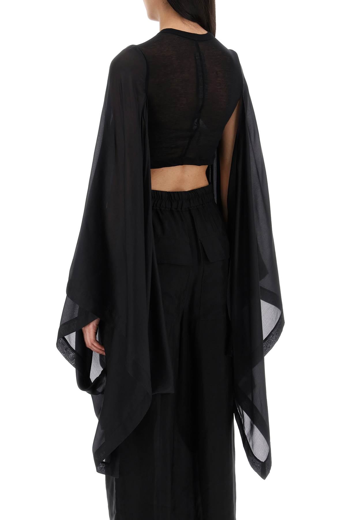 RICK OWENS Stylish Black Cropped Top with Cape Sleeves for Women - SS24