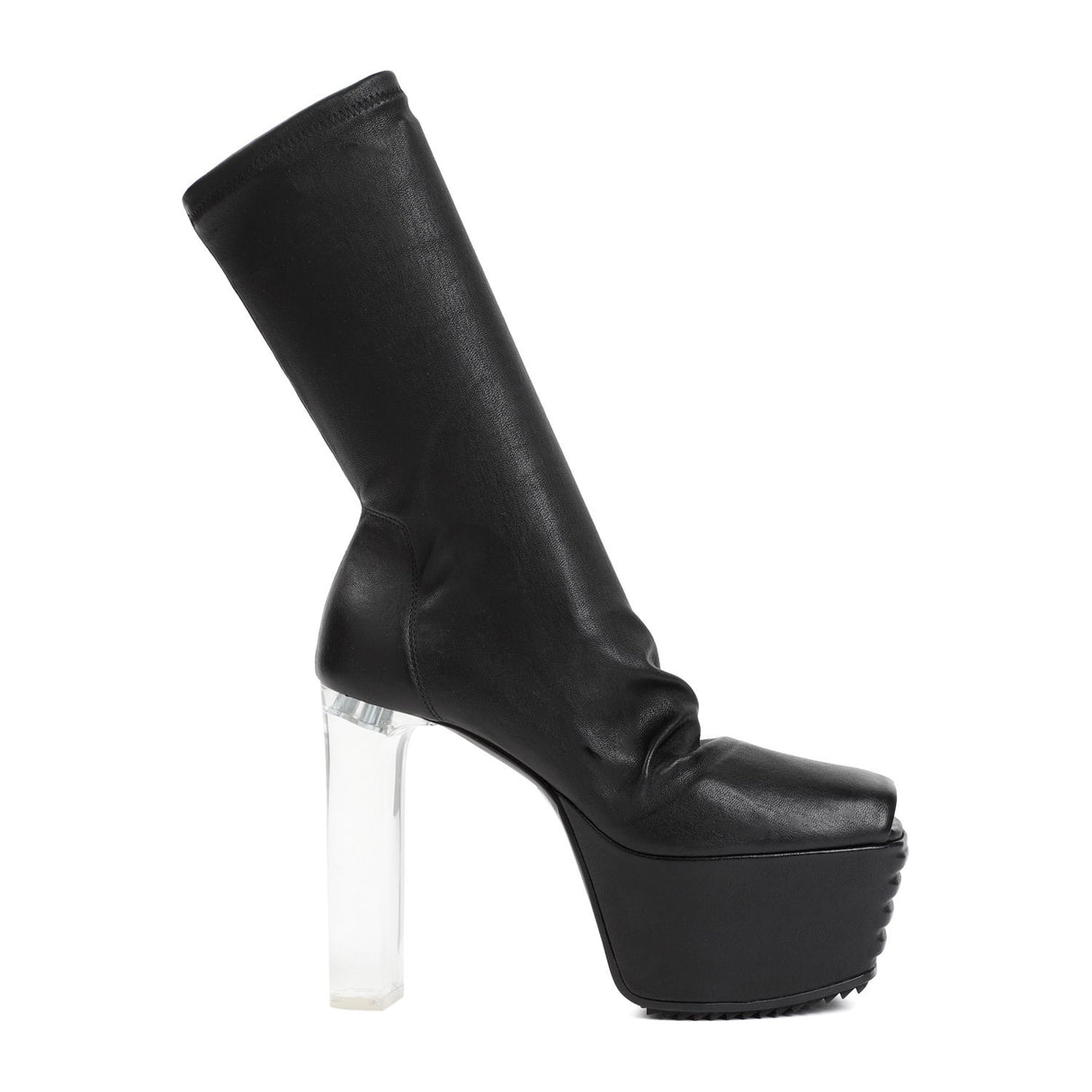 RICK OWENS Black Stretch Peep Toe Boots with Lamb Skin and Leather for Women (SS24)