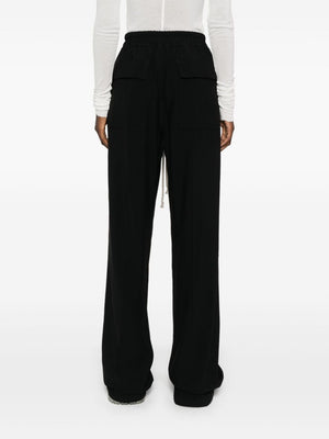 RICK OWENS Women's Black Straight Leg Pants with Drawstring Waist