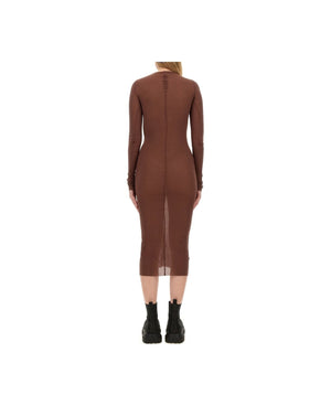 RICK OWENS Slightly Sheer Rib-Knit Dress with Raw Cut Details