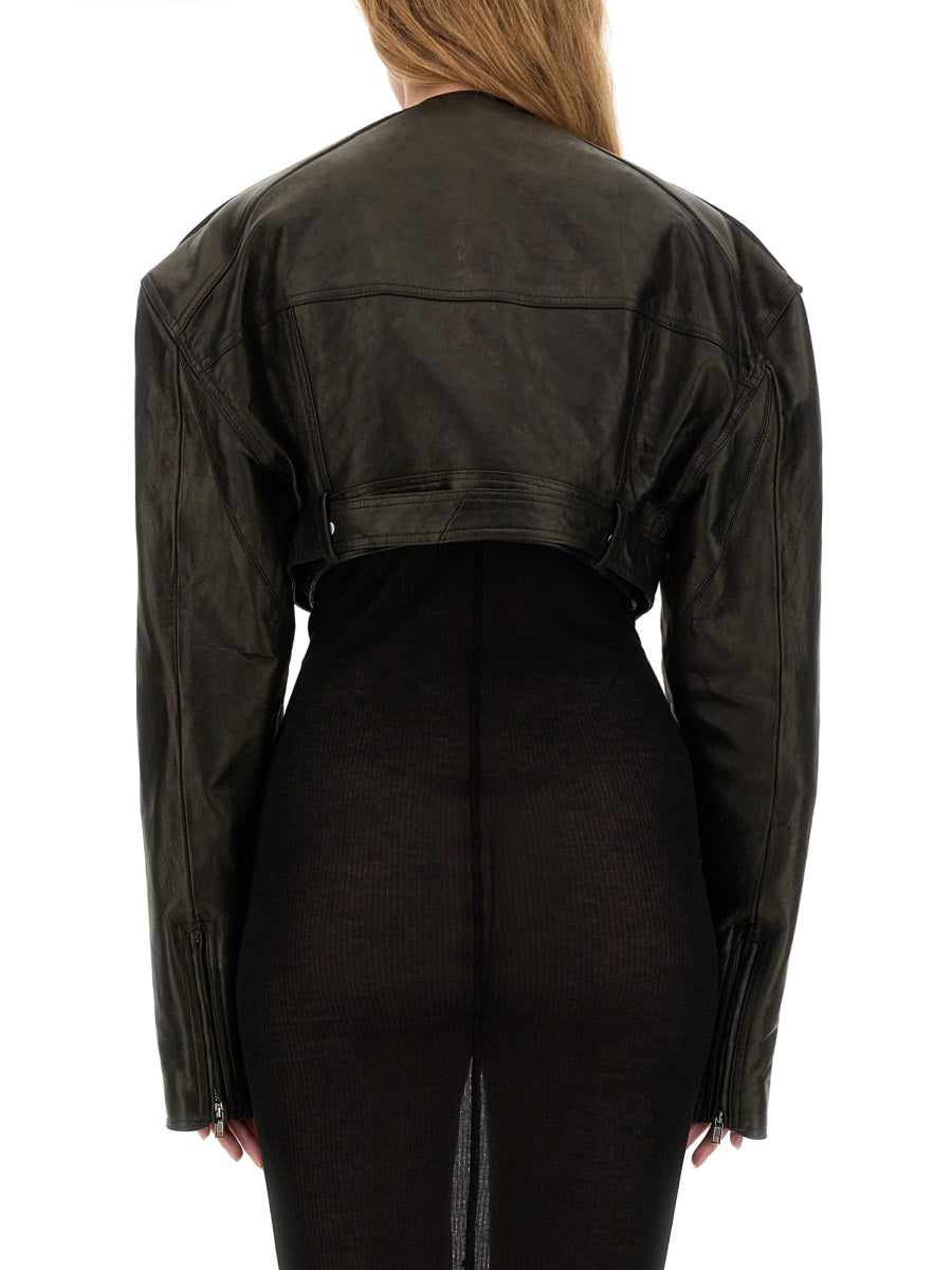 RICK OWENS Cropped Lamb Leather Biker Jacket for Women