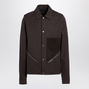 RICK OWENS Men's Shirt Jacket with Snap Front - Brown