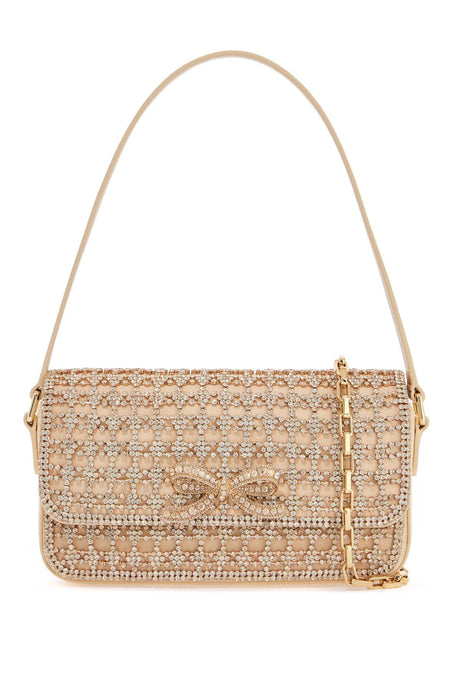 SELF-PORTRAIT Mini Satin Baguette Handbag with Crystal Mesh