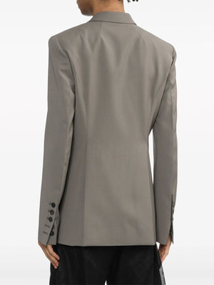 RICK OWENS Gray Single-Breasted Virgin Wool Blazer for Men