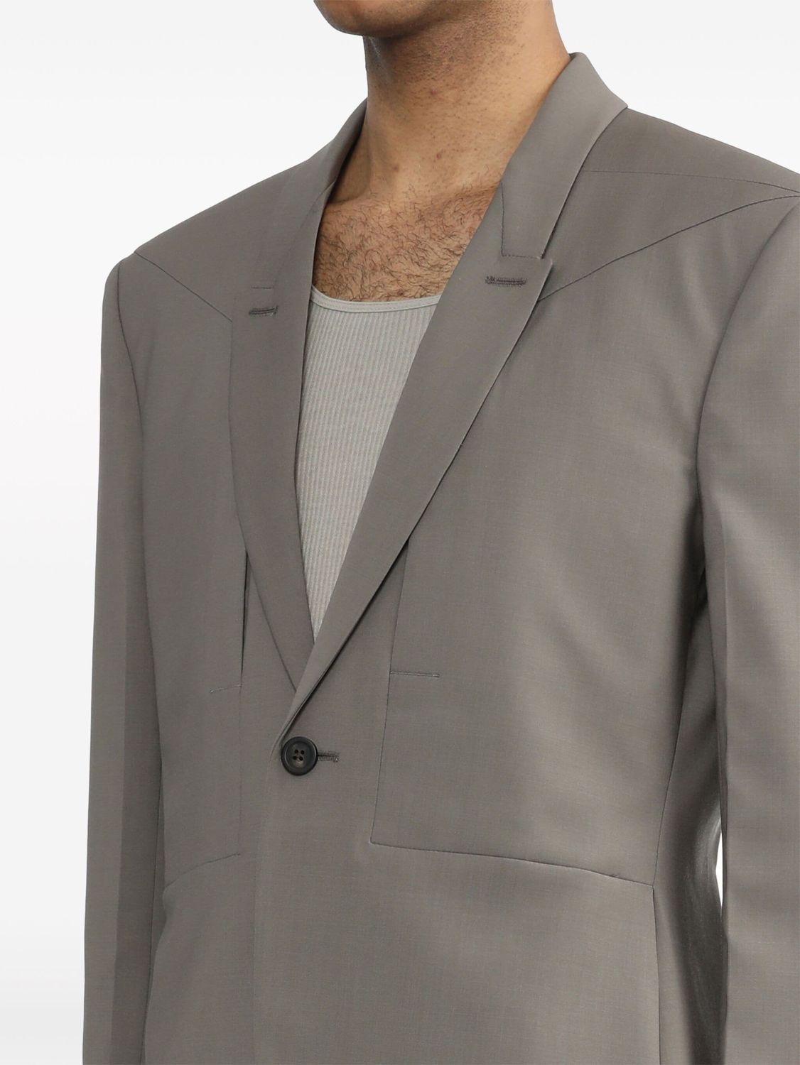 RICK OWENS Gray Single-Breasted Virgin Wool Blazer for Men