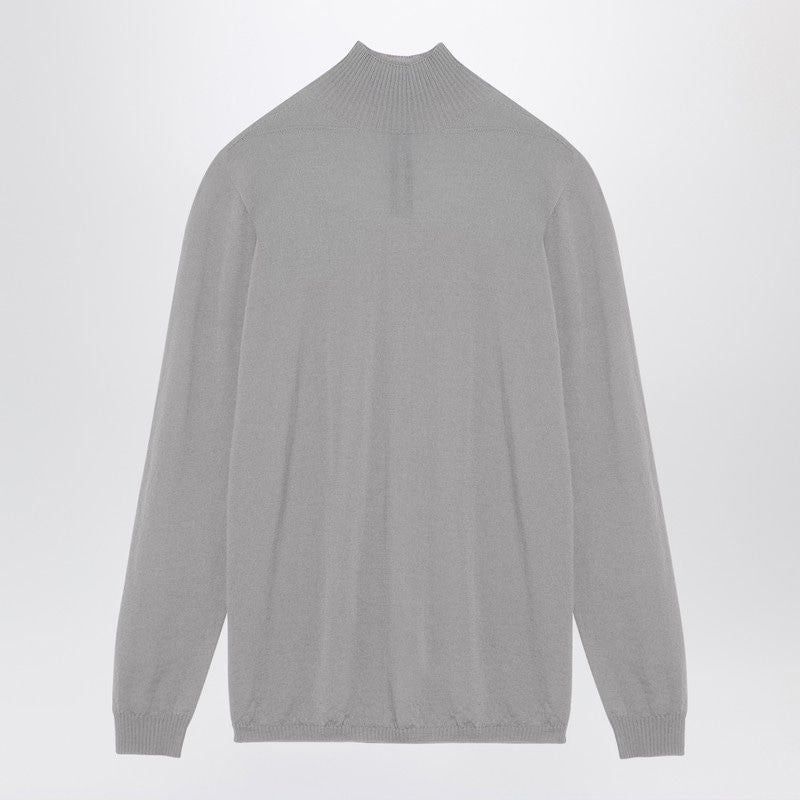 RICK OWENS Elegant Pearl Grey Wool Turtleneck Sweater