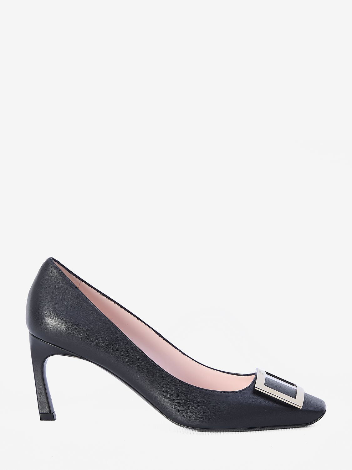 ROGER VIVIER Elegant Grey Patent Leather Pumps with Signature Buckle, 7cm Heel