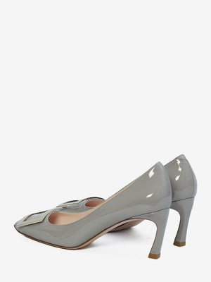 ROGER VIVIER Elegant Grey Patent Leather Pumps with Signature Buckle, 7cm Heel