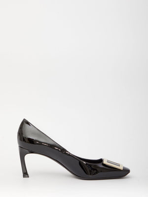 ROGER VIVIER Elegant Grey Patent Leather Pumps with Signature Buckle, 7cm Heel