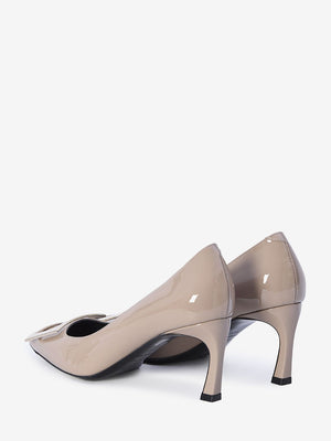 ROGER VIVIER Elegant Grey Patent Leather Pumps with Signature Buckle, 7cm Heel